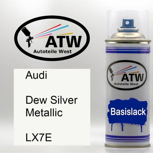 Audi, Dew Silver Metallic, LX7E: 400ml Sprühdose, von ATW Autoteile West.